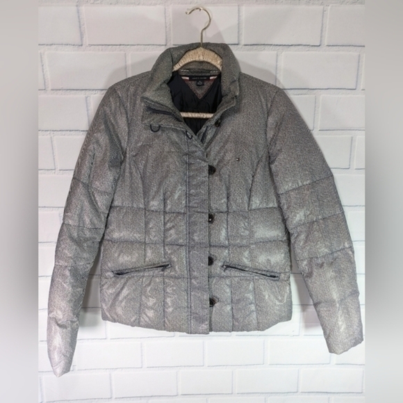 Tommy Hilfiger Preppy, Nautical Navy/White Herringbone Down Jacket - Picture 1 of 5